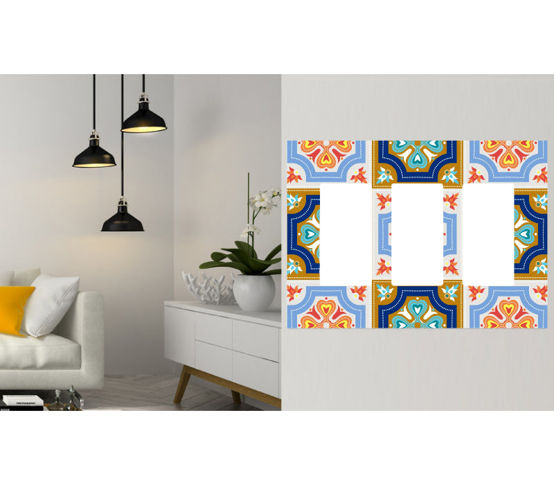 3 Gang Traditional Wall Switch Plate Cover Spanish Tiles 8