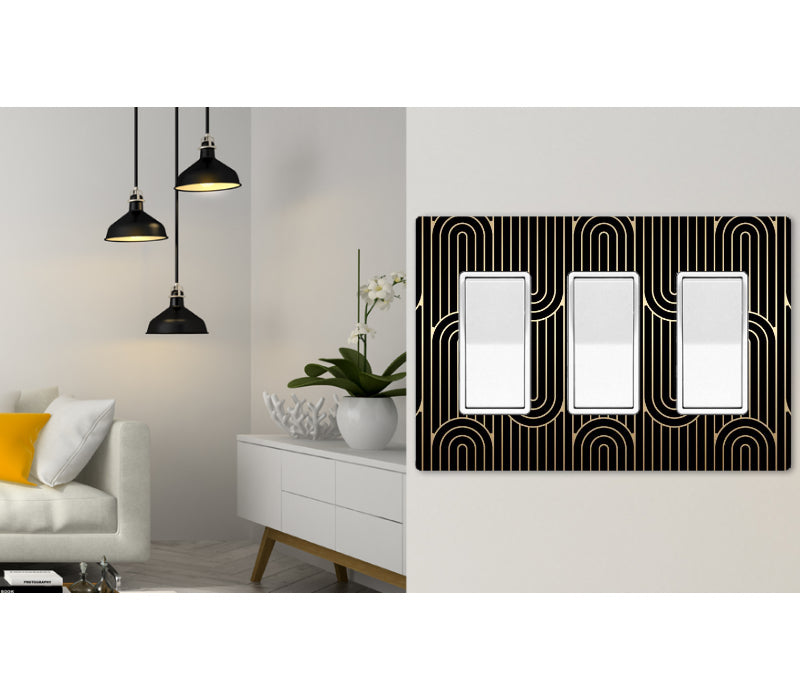 3 Gang Screwless Wall Switch Plate Art Deco Gold Black 3