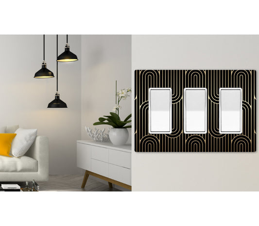 3 Gang Screwless Wall Switch Plate Art Deco Gold Black 3