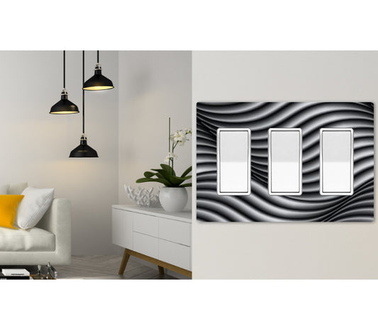 3 Gang Screwless Wall Switch Plate Black White Wave Pattern