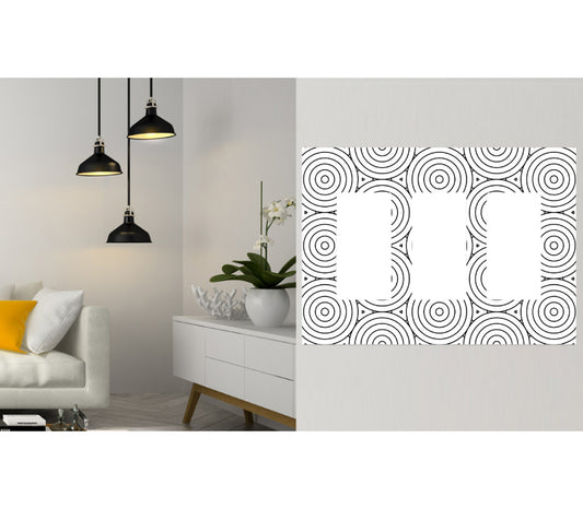 3 Gang Traditional Wall Switch Plate Cover Art Deco Circles B/W