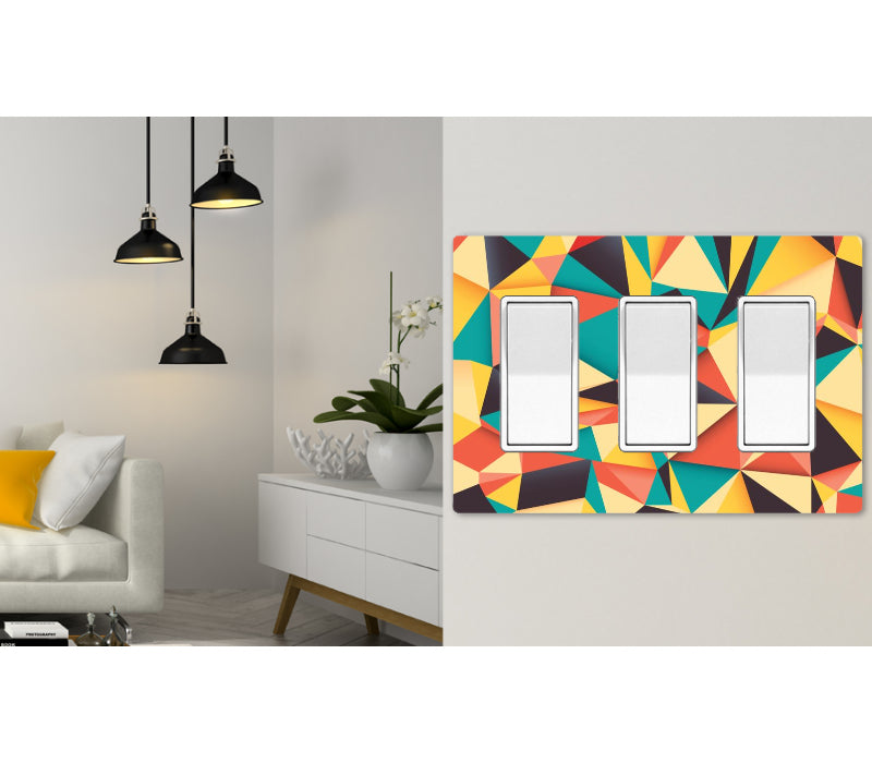 3 Gang Screwless Wall Switch Plate Art Deco Mosaic Pattern 3