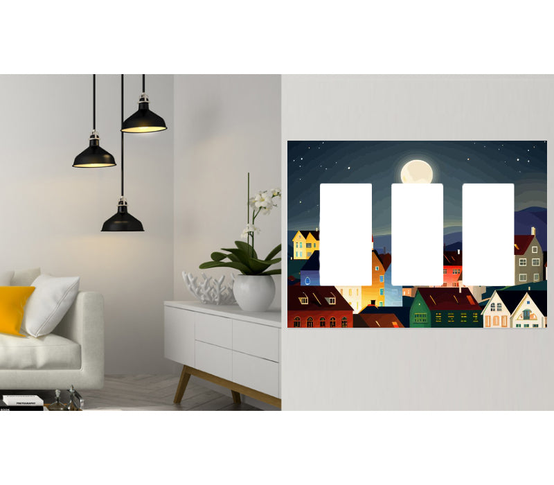 3 Gang Traditional Wall Switch Plate Cover City Under Moon