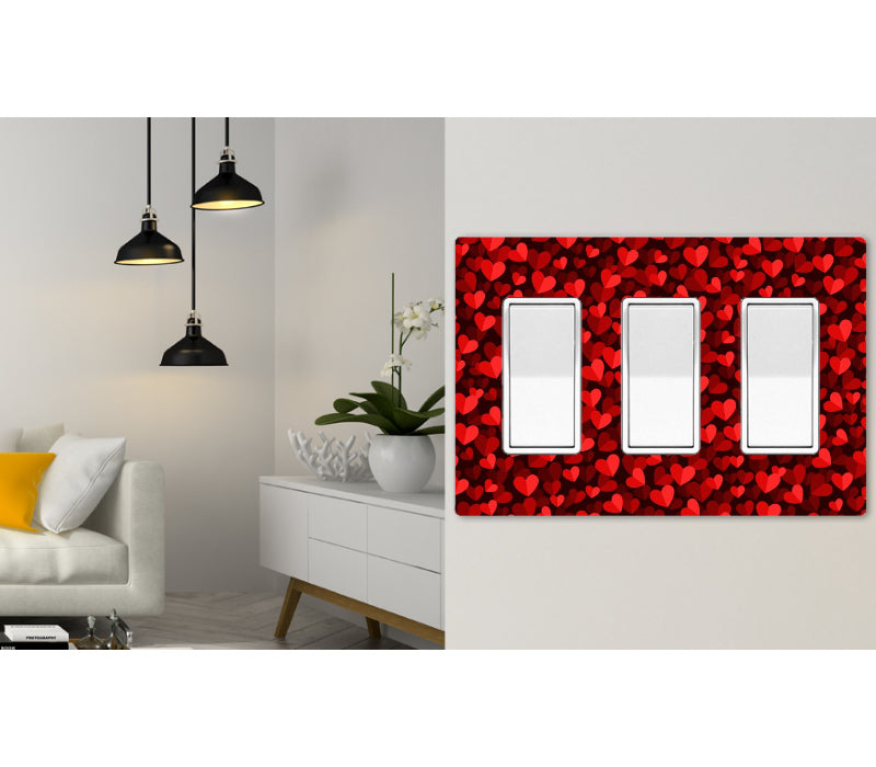 3 Gang Screwless Wall Switch Plate Small Hearts Pattern