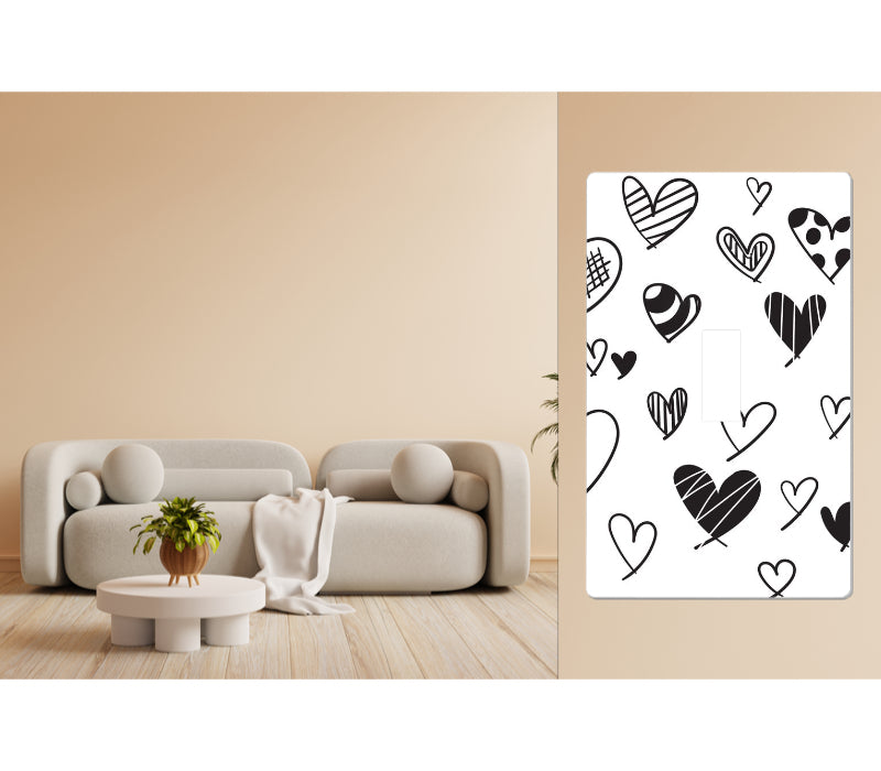 1Gang Toggle Screwless Wall Plate Cover B/W Hearts