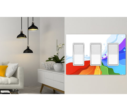 3 Gang Screwless Wall Switch Plate Rainbow Burst