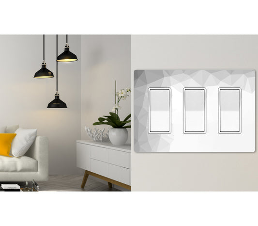 3 Gang Screwless Wall Switch Plate White Triangles Pattern