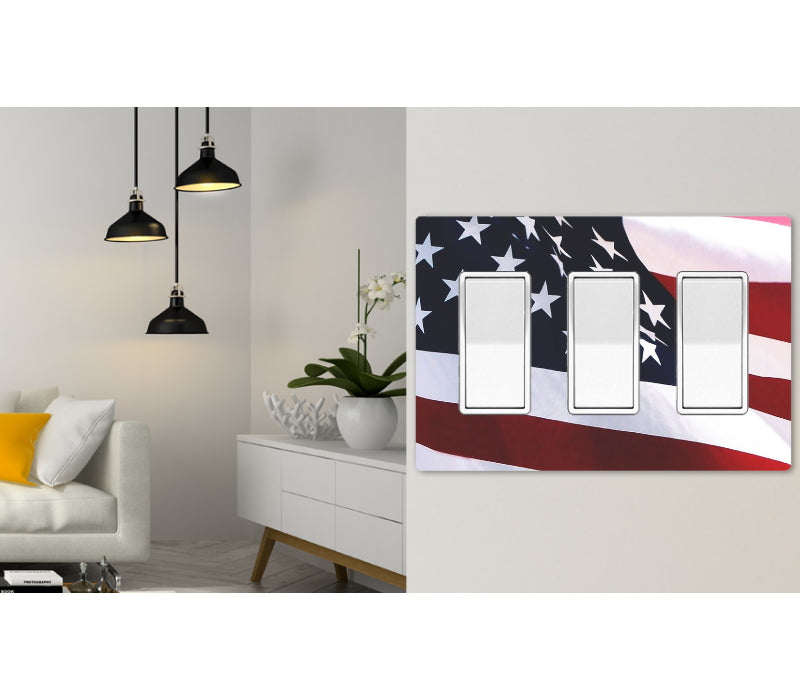 3 Gang Screwless Wall Switch Plate Cover American Flag