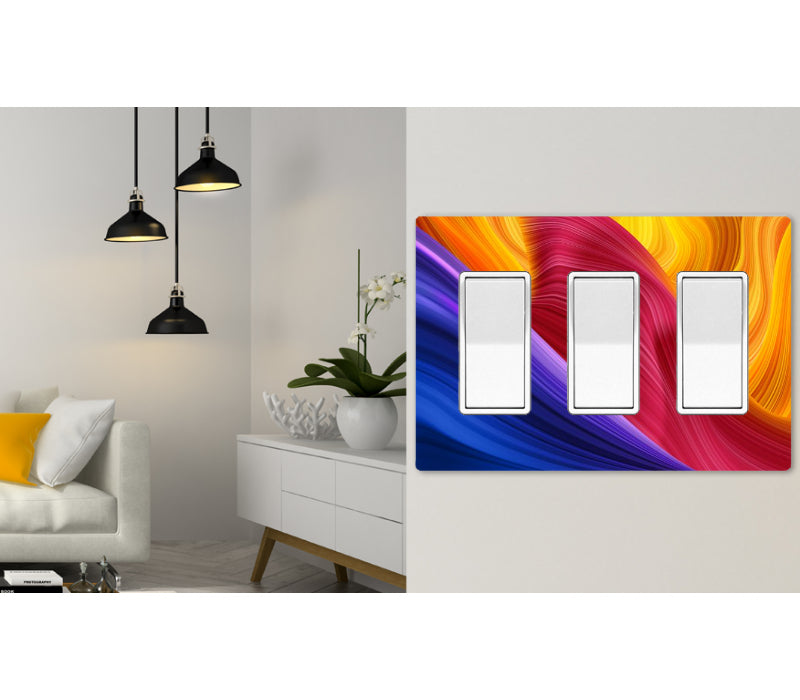 3 Gang Screwless Wall Switch Plate White Rainbow Forest