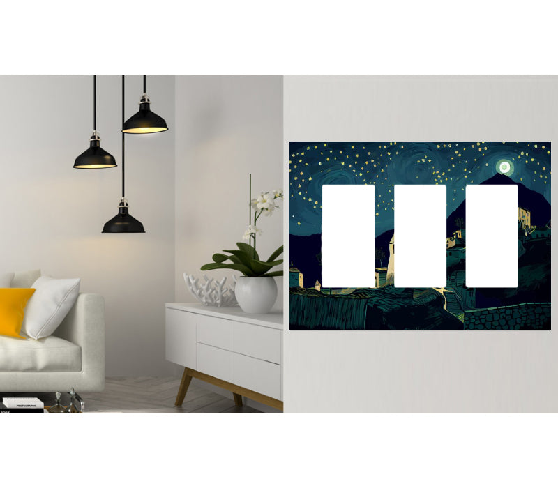 3 Gang Traditional Wall Switch Plate Cover City Under Star