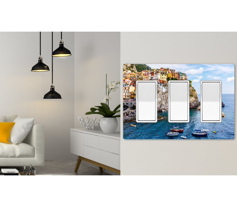 3 Gang Screwless Wall Switch Plate Cover Beach Ocean Italy