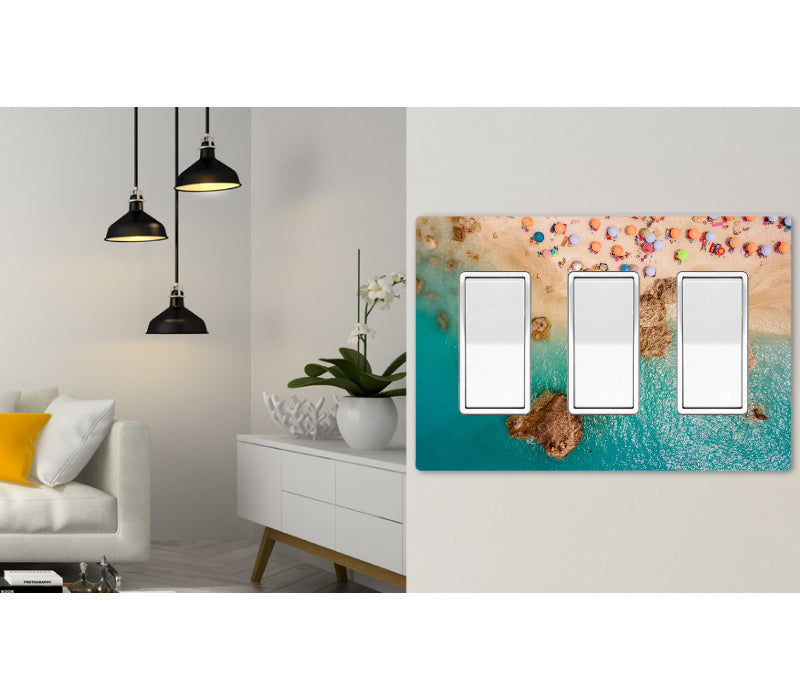 3 Gang Screwless Wall Switch Plate Beach Ocean